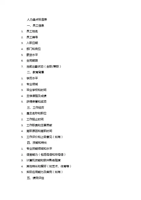 人力盘点标准表