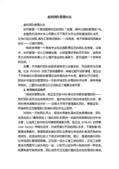 虚拟团队管理办法