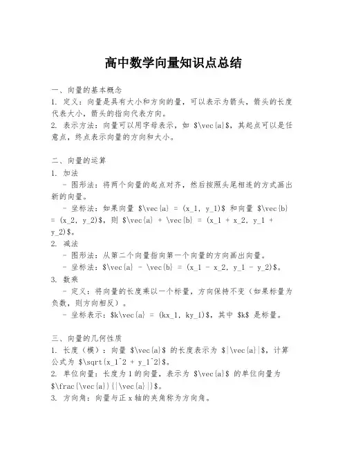 高中数学向量知识点总结