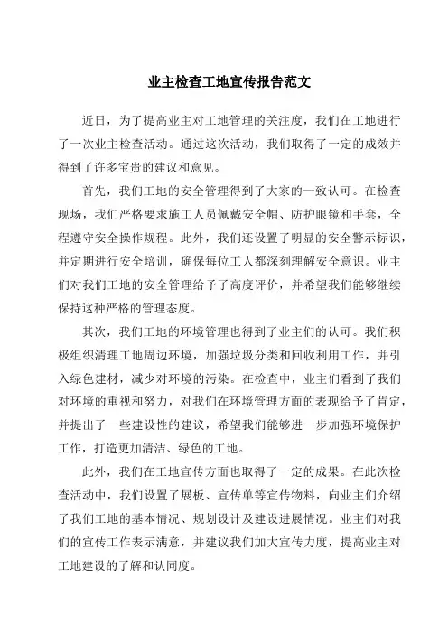 业主检查工地宣传报告范文
