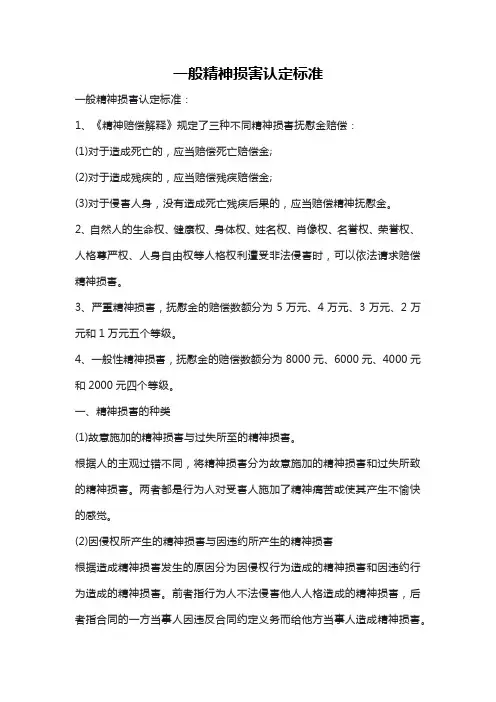 一般精神损害认定标准