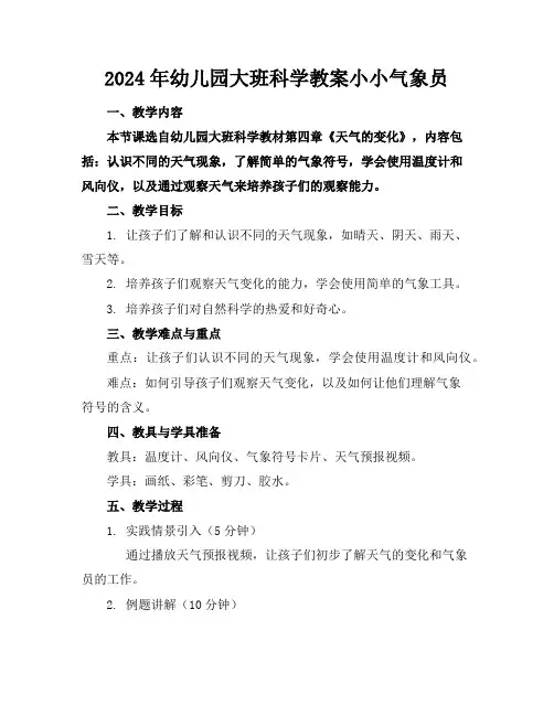 2024年幼儿园大班科学教案小小气象员