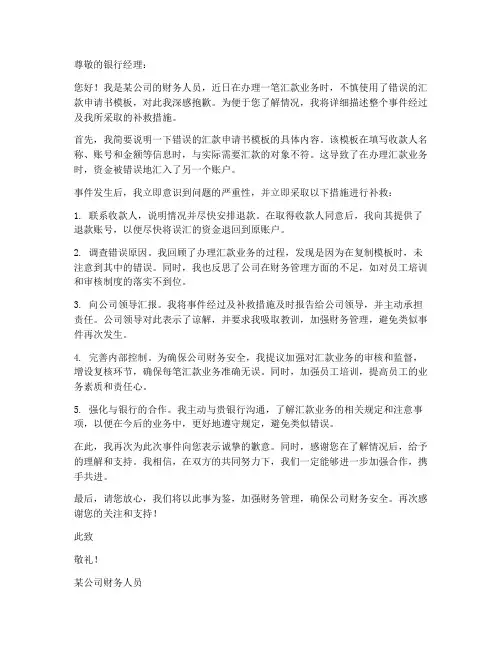 用错汇款申请书模板