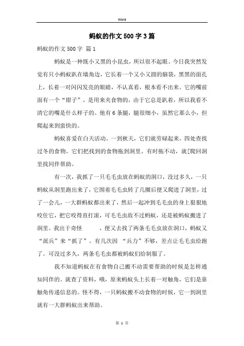 蚂蚁的作文500字3篇