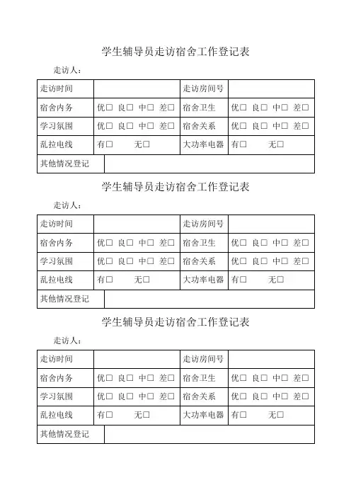 学生辅导员巡查宿舍情况登记表