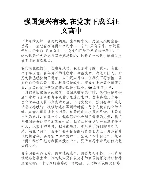 强国复兴有我,在党旗下成长征文高中