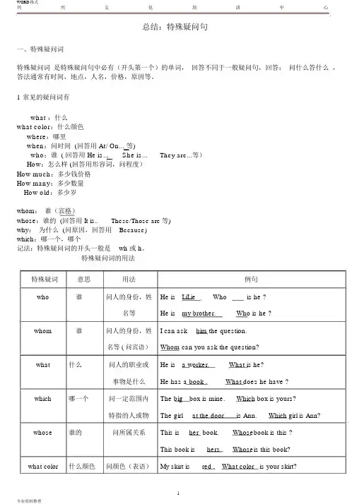 总结特殊疑问句-特殊疑问句