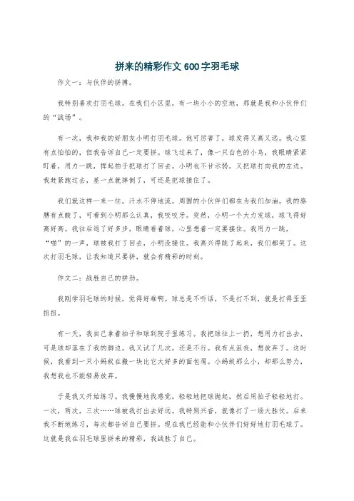 拼来的精彩作文600字羽毛球