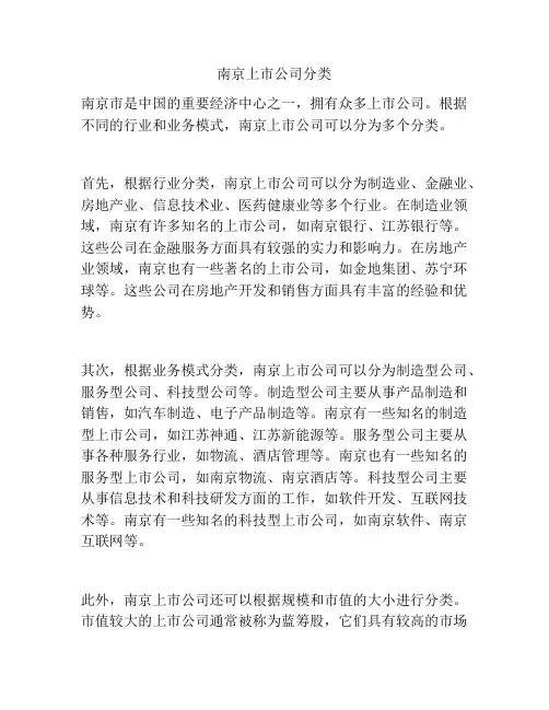 南京上市公司分类
