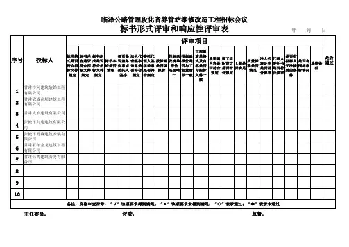 7、标书形式评审和响应性评审表