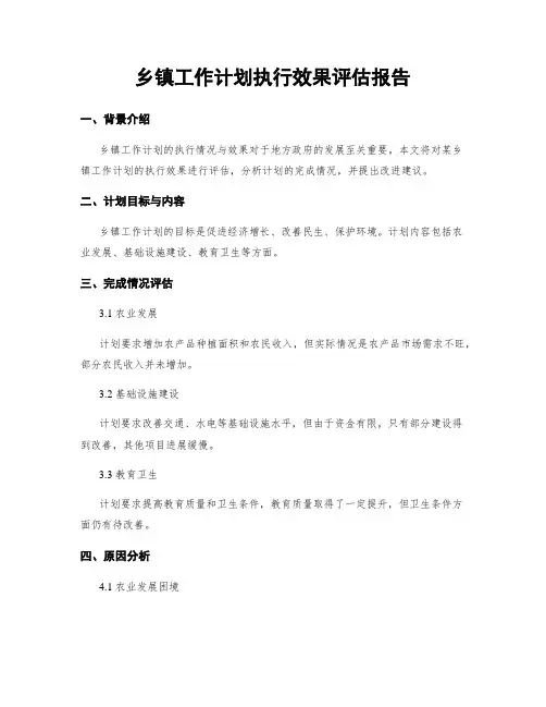 乡镇工作计划执行效果评估报告
