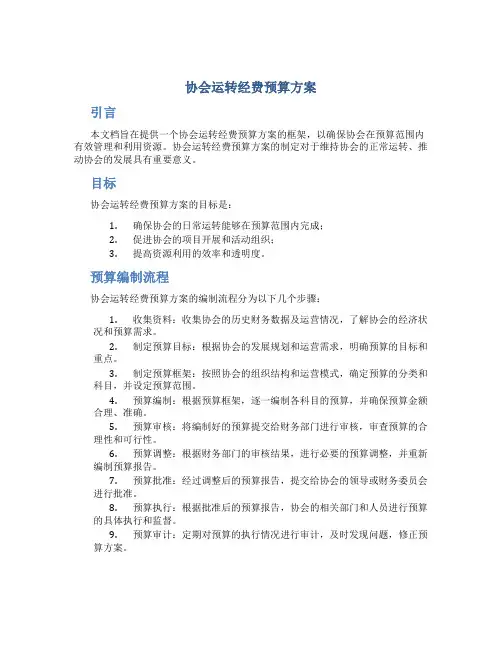 协会运转经费预算方案