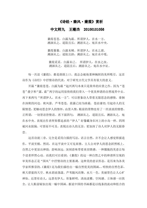 诗经《蒹葭》赏析