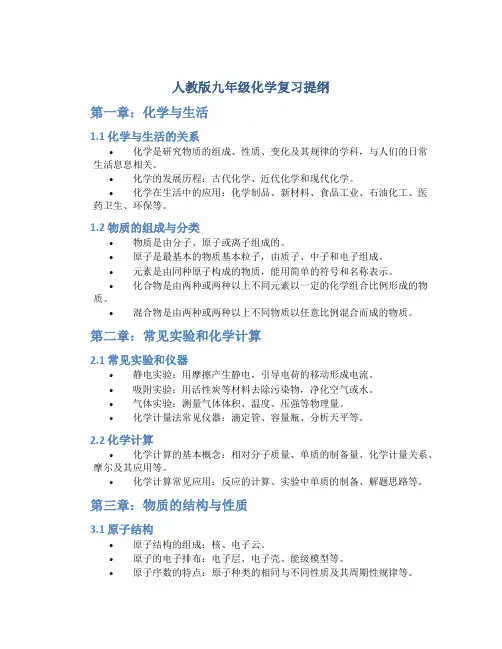 人教版九年级化学复习提纲