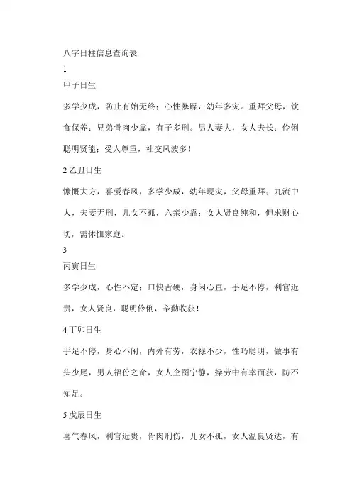 八字日柱信息查询表