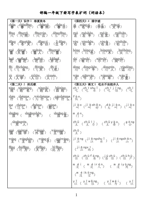部编版一年级下册写字表扩词(抄写本)带拼音