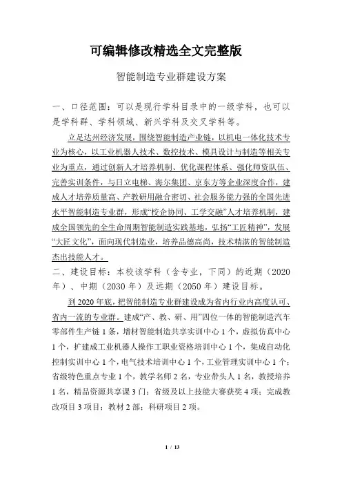 智能制造技术专业群建设方案精选全文完整版