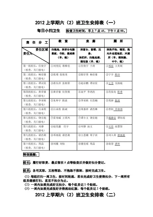 教室卫生打扫安排表