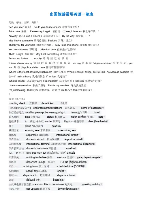 出国旅游常用英语