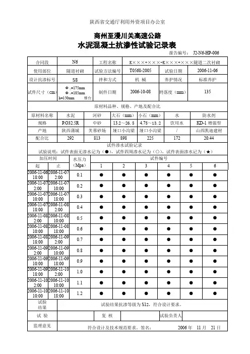 57水泥砼抗渗性试验记录表