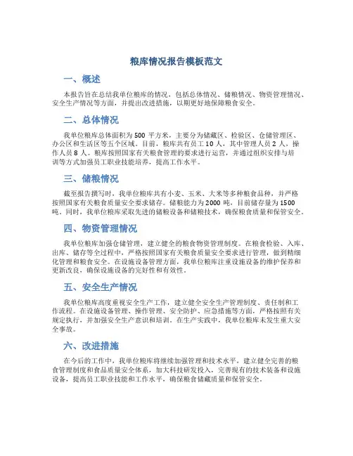 粮库情况报告模板范文