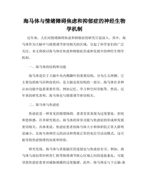 海马体与情绪障碍焦虑和抑郁症的神经生物学机制