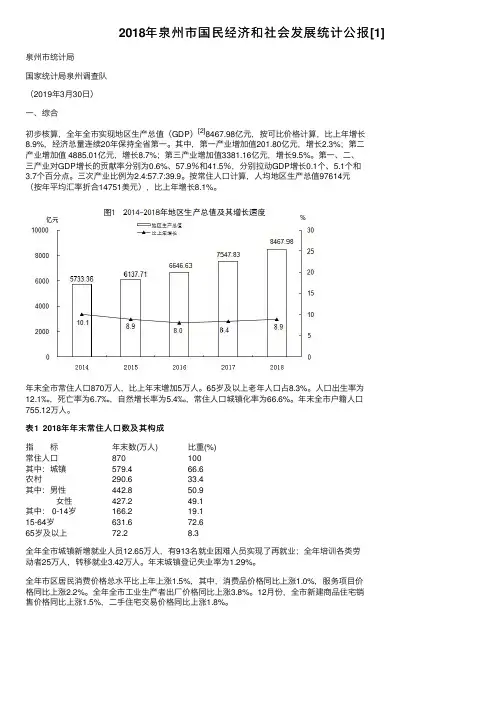 2018年泉州市国民经济和社会发展统计公报[1]