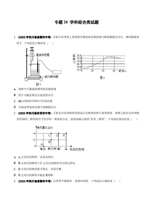 2022年中考化学真题分项汇编(全国通用)(第01期)：学科综合类试题(原卷版)