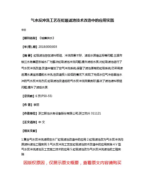 气水反冲洗工艺在虹吸滤池技术改造中的应用实践