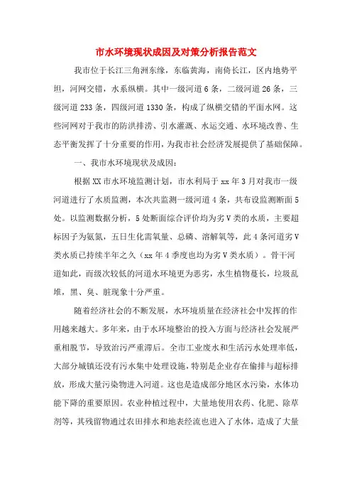 2020年市水环境现状成因及对策分析报告范文