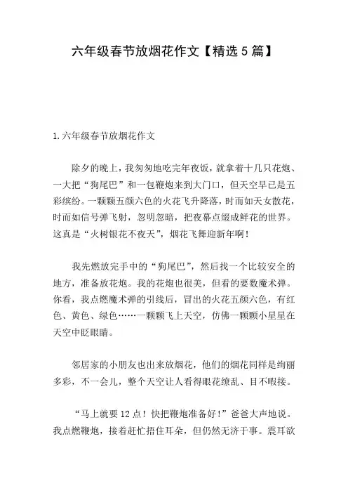 六年级春节放烟花作文【精选5篇】