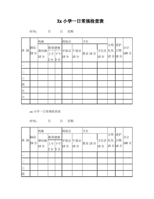 小学一日常规检查表