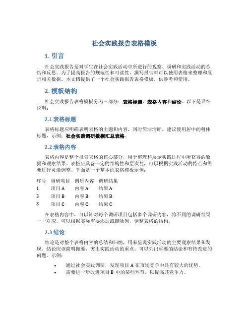 社会实践报告表格模板