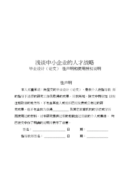浅谈中小企业的人才战略毕业论文.doc