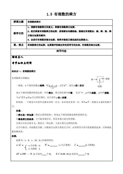 人教版七年级数学上册 有理数的乘方 讲义