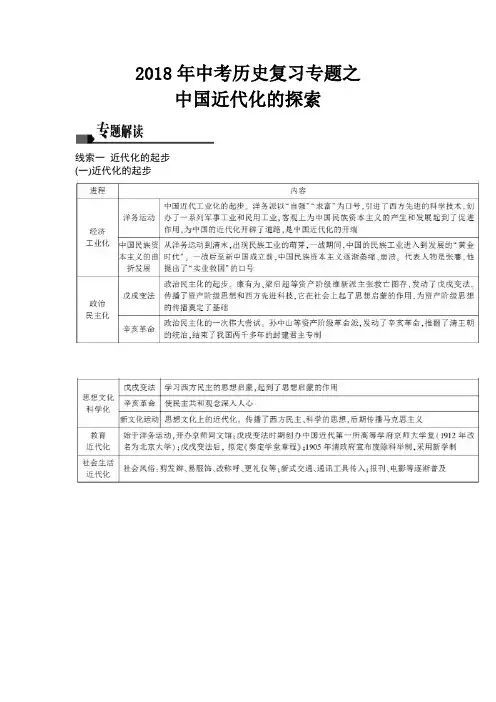 2018年中考历史复习专题之近代化探索