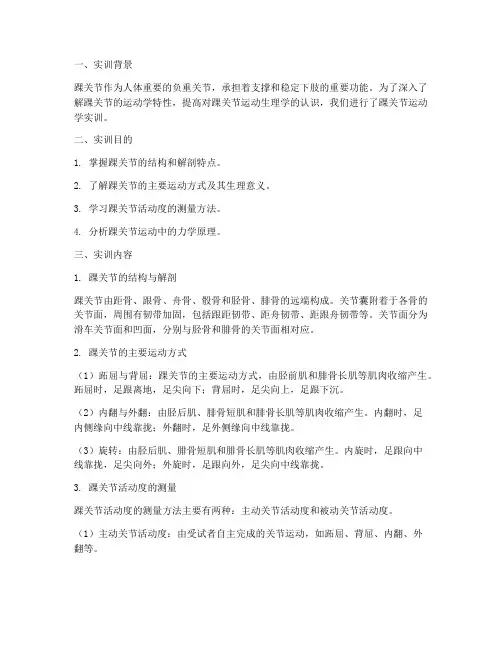 踝关节运动学实训报告