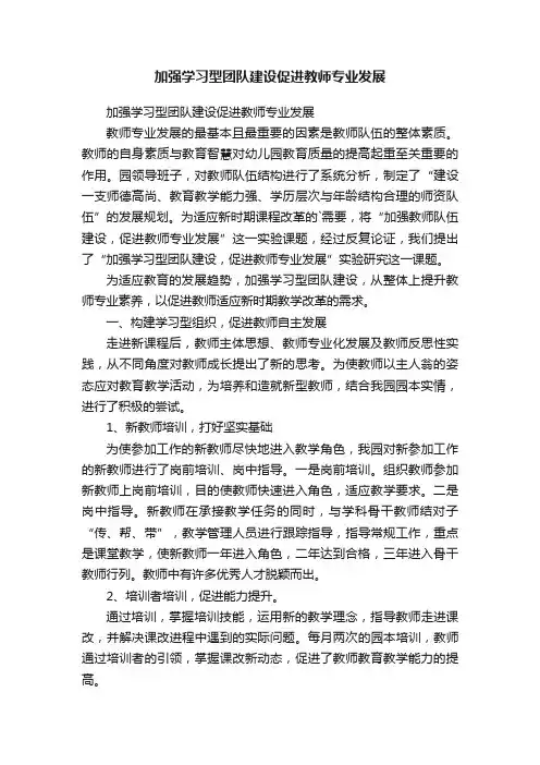 加强学习型团队建设促进教师专业发展