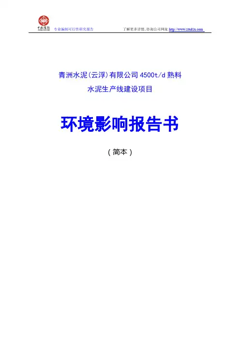 青洲水泥(云浮)有限公司4500吨熟料水泥生产线建设项目环境影响报告书
