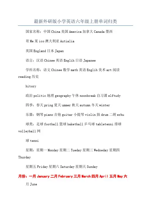 最新外研版小学英语六年级上册单词归类