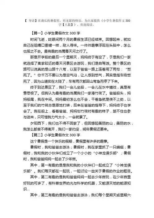 小学生暑假作文300字【八篇】