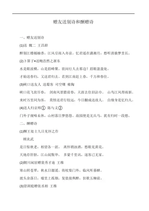 赠友送别诗和酬赠诗