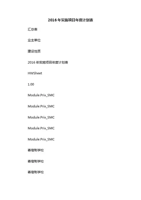 2016年实施项目年度计划表