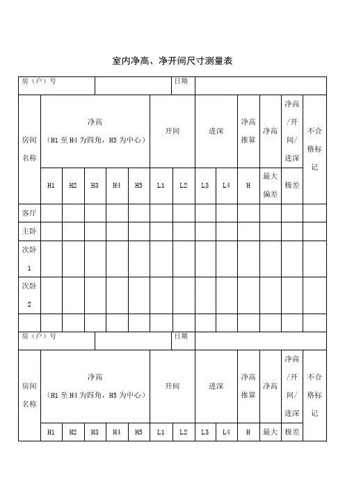 新)室内净高、净开间尺寸测量表