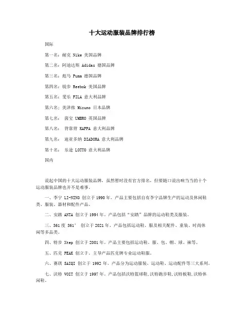 十大运动服装品牌排行榜