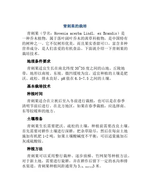 青刺果栽培和巴马香猪散养技术