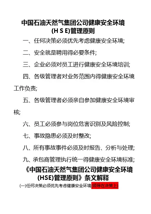 HSE管理原则及解释
