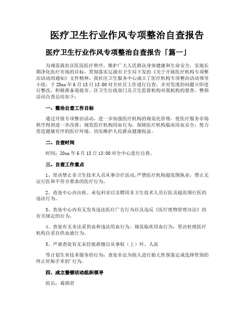 医疗卫生行业作风专项整治自查报告