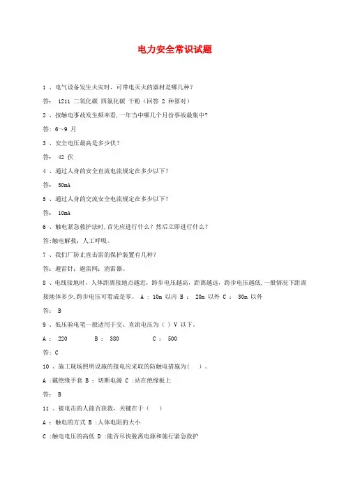 电力安全常识试题及答案