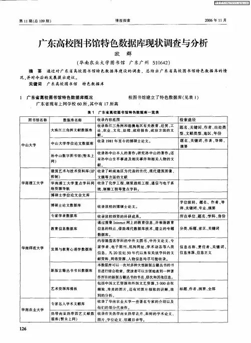 广东高校图书馆特色数据库现状调查与分析